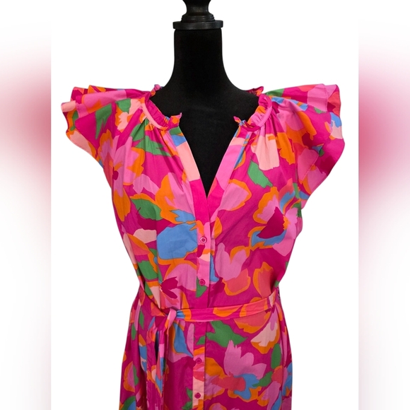 NWT Sugarlips Pink Floral Maxi Dress Ruffle Sleeve Cotton Summer Sundress XL - Picture 3 of 11